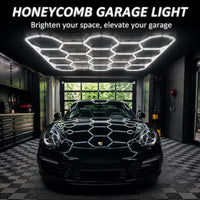 Plafonnier LED hexagonal – garage éclairé par un plafond en nid d'abeille