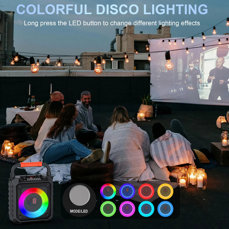 Machine karaoké lumineuse portable, 2 micros sans fil, Bluetooth 5.0, 15 W