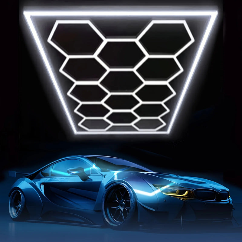 Plafonnier LED hexagonal – configuration de 14 hexagones avec cadre