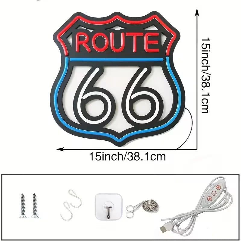 Néon LED Route 66 – schéma des dimensions et accessoires de fixation