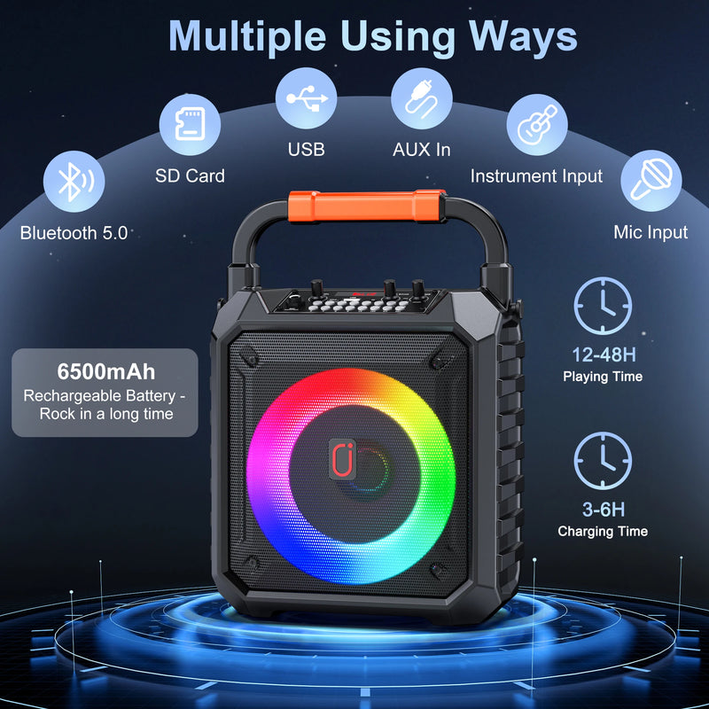 Machine karaoké lumineuse portable, 2 micros sans fil, Bluetooth 5.0, 15 W