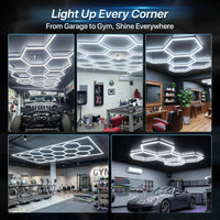 Plafonnier LED hexagonal – usages en garage, salon de coiffure, salle de sport et showroom