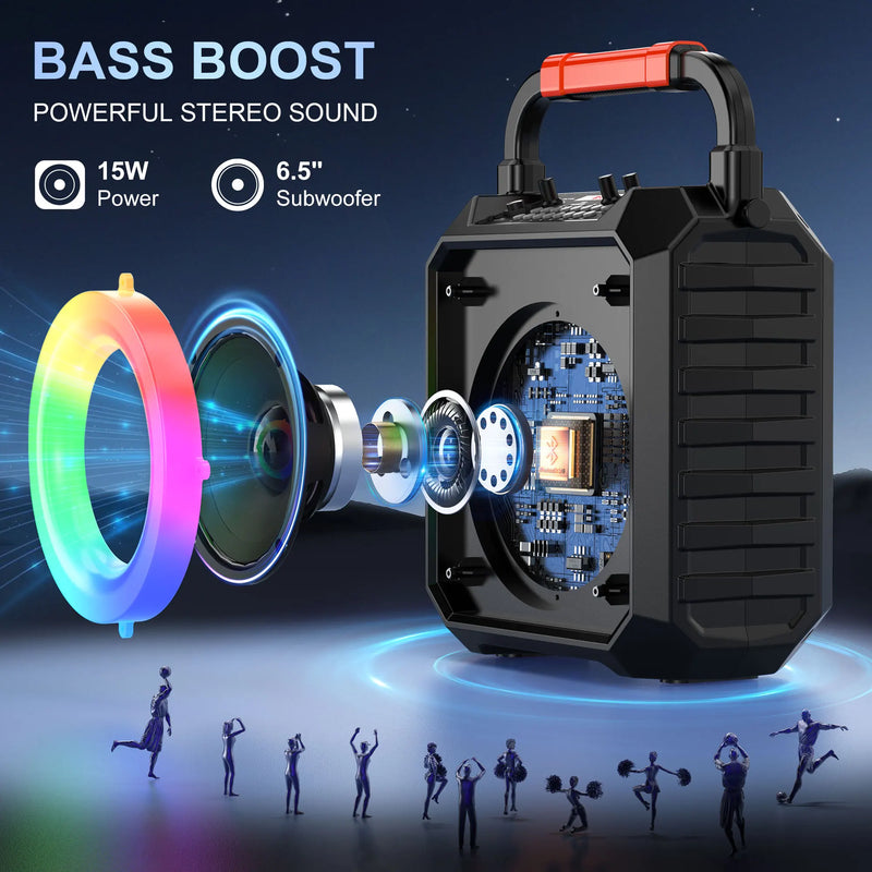 Machine karaoké lumineuse portable, 2 micros sans fil, Bluetooth 5.0, 15 W