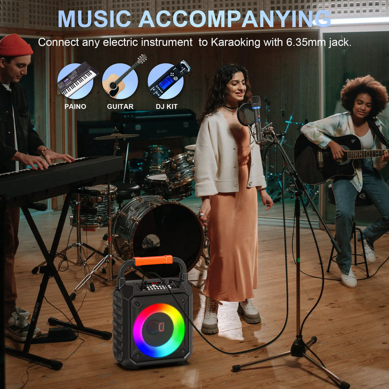 Machine karaoké lumineuse portable, 2 micros sans fil, Bluetooth 5.0, 15 W