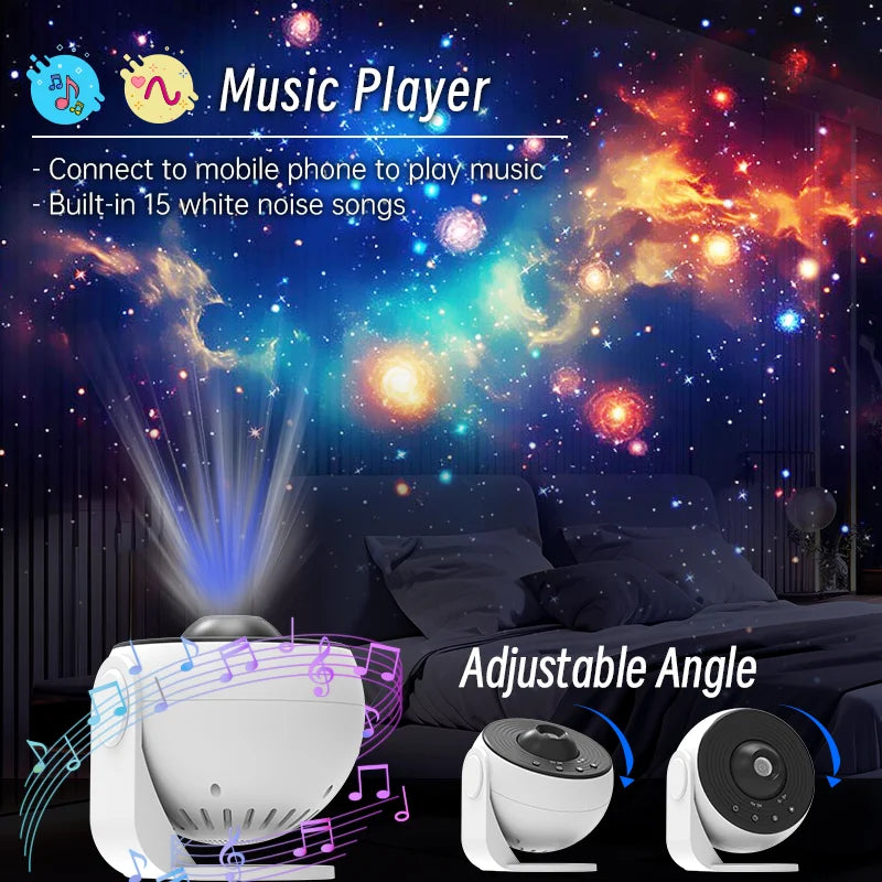 Projecteur ciel étoilé planétarium 13 disques – lecteur de musique Bluetooth et angle réglable