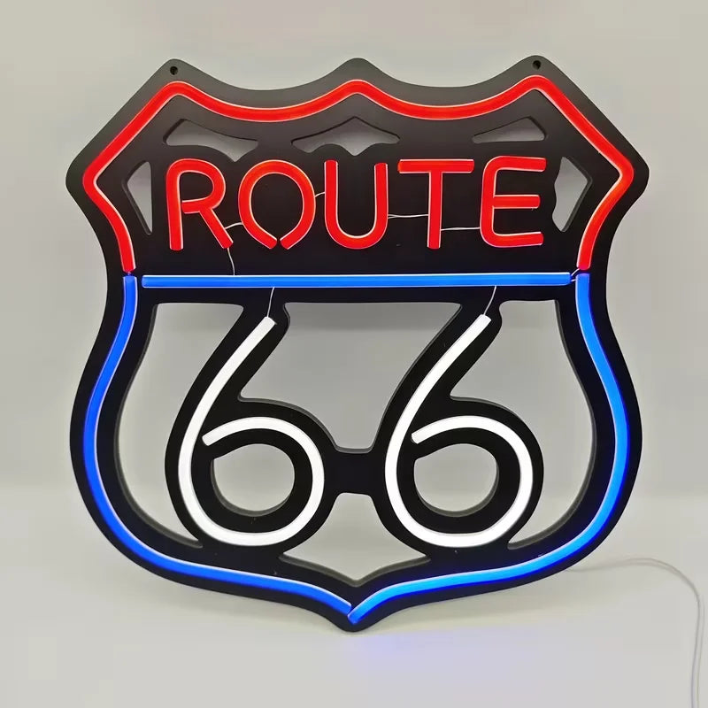 Néon LED Route 66 – vue de face sur fond clair