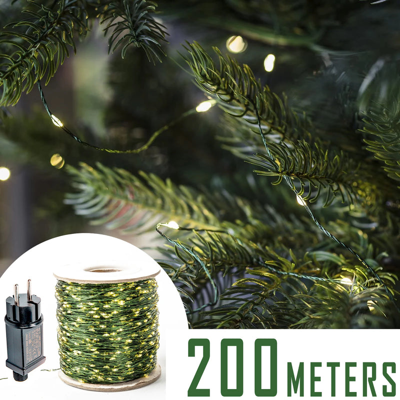 Guirlande lumineuse fil vert LED 10 à 200 m, IP65, blanc ou blanc chaud
