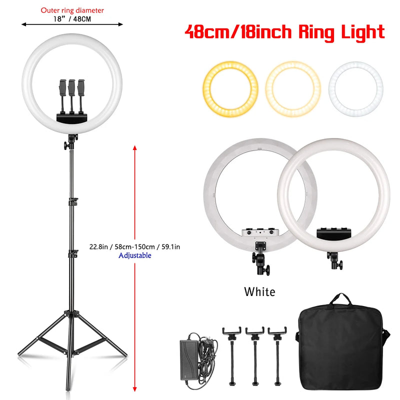 Anneau lumineux 45 cm – anneau blanc avec trépied de 58 à 150 cm