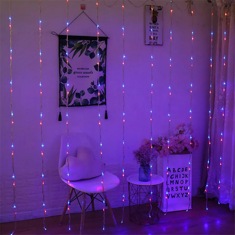 Rideau lumineux cascade LED 220 V, 4 couleurs, 3 x 3 m ou 3 x 2 m