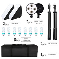 Kit softbox 50x70 cm – contenu du kit à 2 softbox et 8 ampoules spirales 135 W