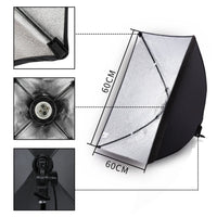 Kit softbox rectangulaire ou octogonal – softbox avec cotes et vues de détail de la douille