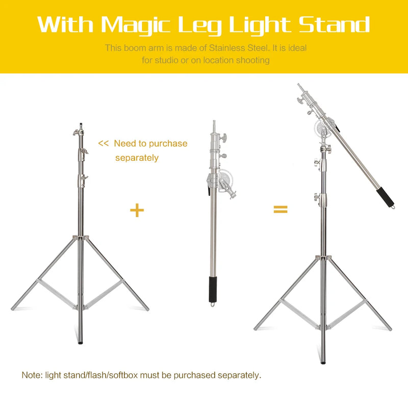 Bras girafe d'éclairage inox 106 à 249 cm – bras à ajouter à un pied d'éclairage vendu séparément