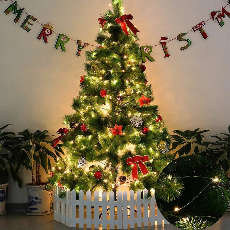 Guirlande lumineuse fil vert LED 10 à 200 m – sapin de Noël décoré de la guirlande