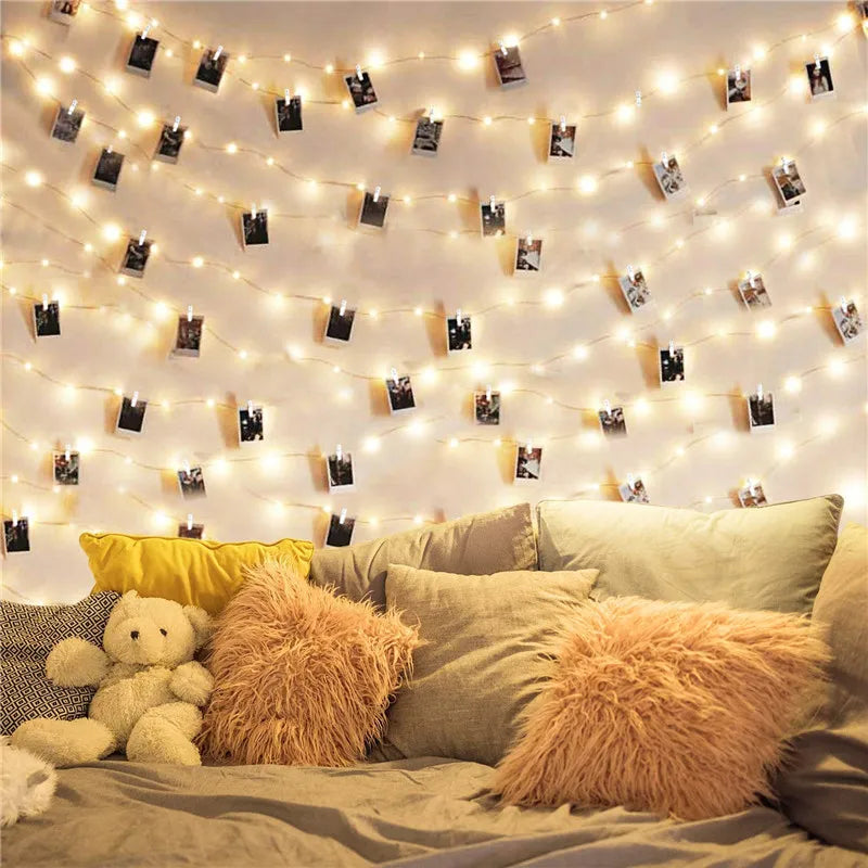Guirlande photo lumineuse à pinces LED, 2 à 10 m, à piles ou USB