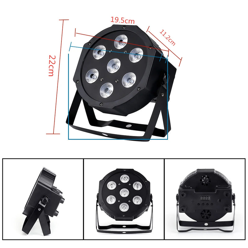 Projecteur PAR LED plat 7 LED RGBW ou RGBWA UV, lot de 4, DMX