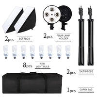 Kit softbox 50x70 cm – contenu du kit à 2 softbox et 8 ampoules 45 W