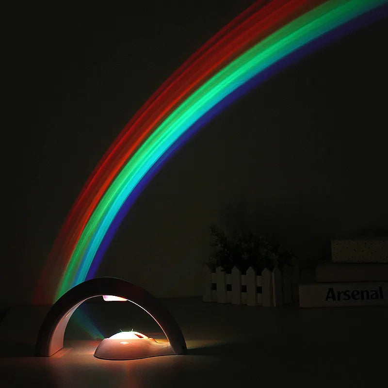 Lampe projecteur arc-en-ciel – arc-en-ciel projeté sur le mur dans une chambre sombre