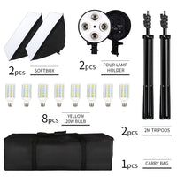 Kit softbox 50x70 cm – contenu du kit à 2 softbox et 8 ampoules LED 20 W jaunes