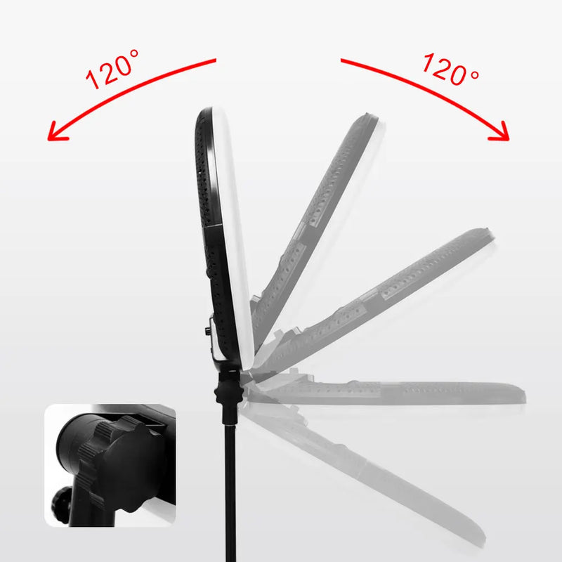 Ring light 45 cm bicolore – inclinaison de l'anneau sur 120° de chaque côté