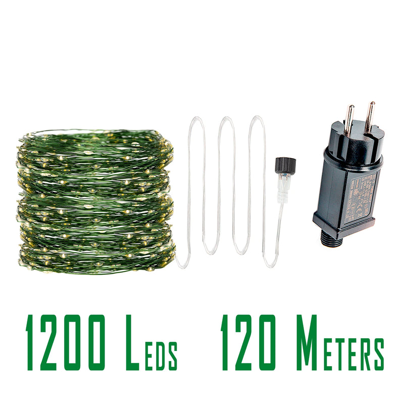 Guirlande lumineuse fil vert LED 10 à 200 m – modèle de 120 m à 1200 LED