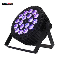 PAR LED aluminium – PAR plat allumé en violet, vue de trois quarts