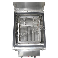 Machine à glace sèche en inox – coffre ouvert avec le panier à glace sèche