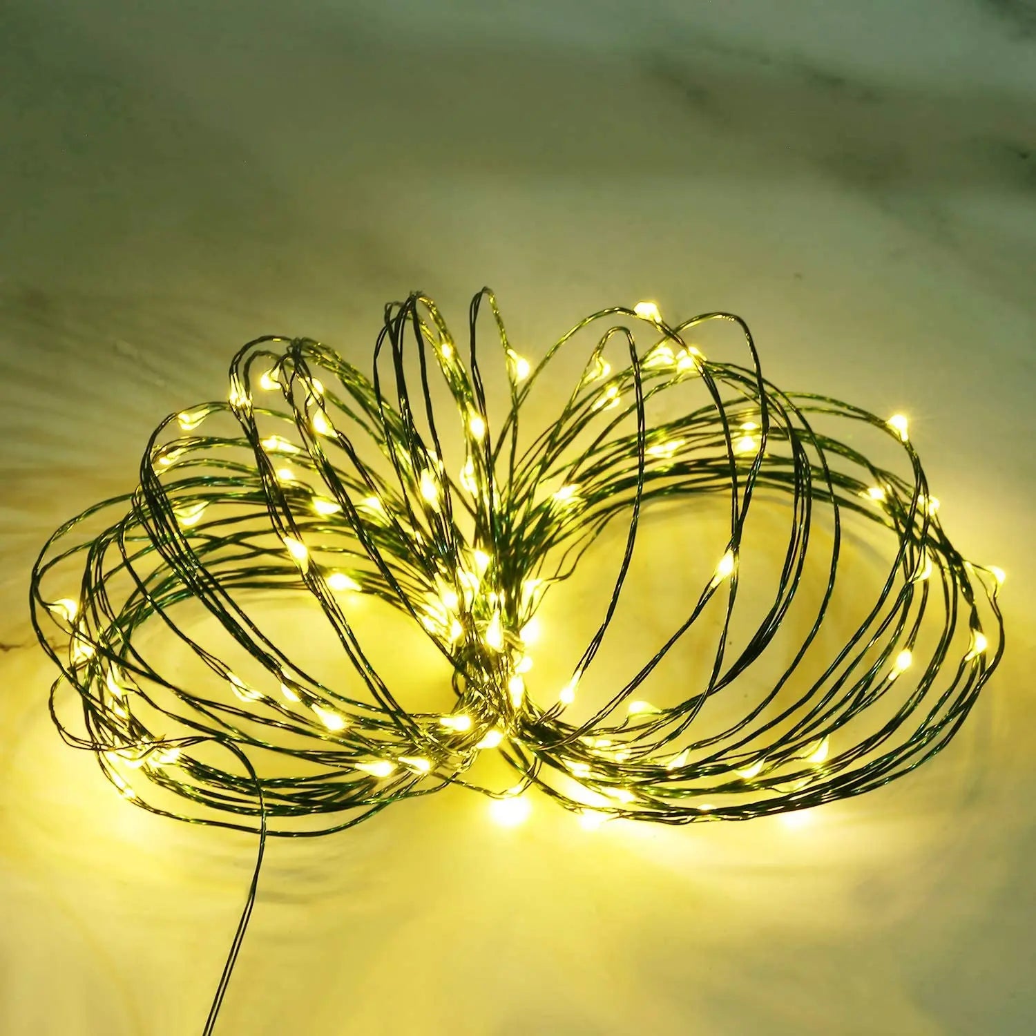 Guirlande lumineuse fil vert LED 10 à 200 m – guirlande allumée en blanc chaud en pelote