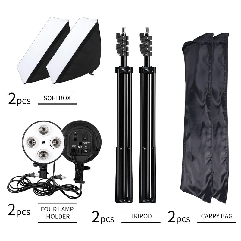 Kit softbox 50x70 cm – kit à 2 softbox, 2 pieds, 2 douilles et 2 housses, sans ampoule