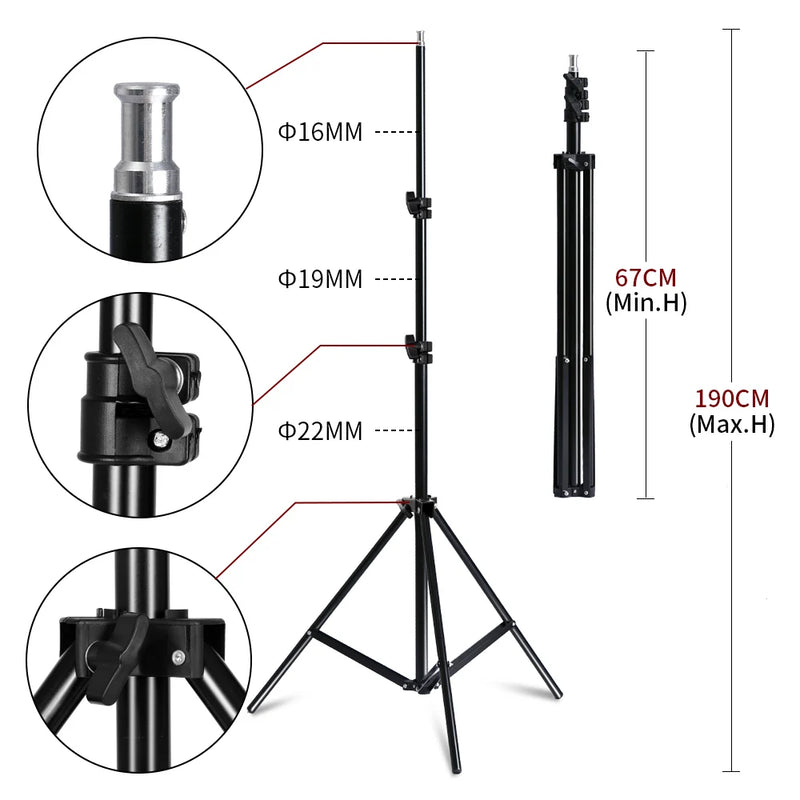 Kit studio photo – pied d'éclairage de 67 à 190 cm, détails des tubes