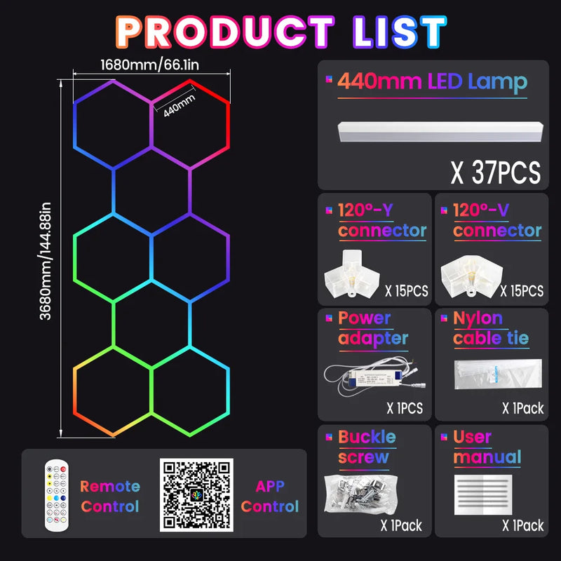Barres LED hexagonales RGB – vue 23