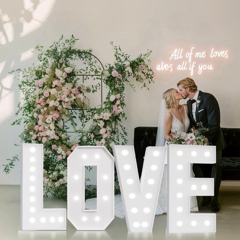 Lettres lumineuses géantes LOVE, BABY ou MARRY ME à piles, 91 ou 120 cm