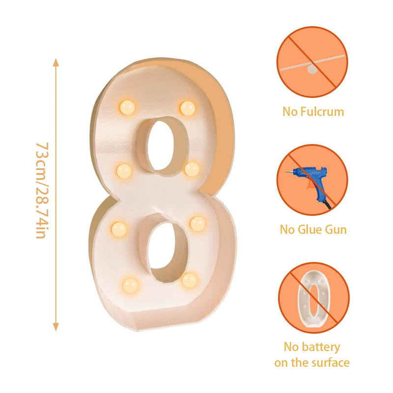 Chiffre lumineux géant 73 cm – chiffre 8, hauteur 73 cm