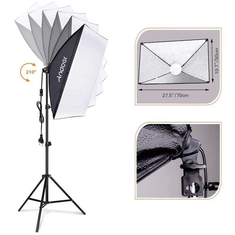 Kit studio photo 2 softbox 50 x 70 cm, LED 85 W bicolore, pieds, télécommandes