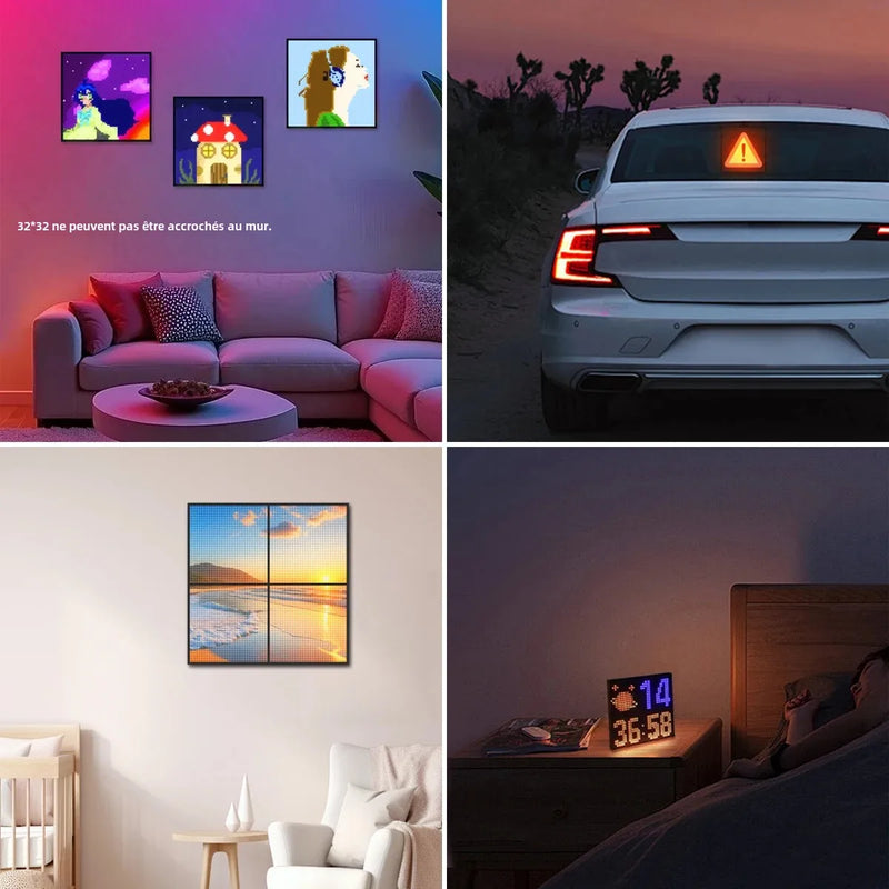 Panneau LED programmable pour voiture, pixels 32 x 32 ou 64 x 64, application Bluetooth