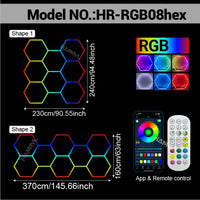 Éclairage LED hexagonal RGB pour garage, de 1 à 11 hexagones, application et télécommande