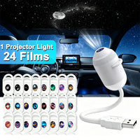 Projecteur d'étoiles USB rotatif 360°, nébuleuses et aurores, 3 à 24 films