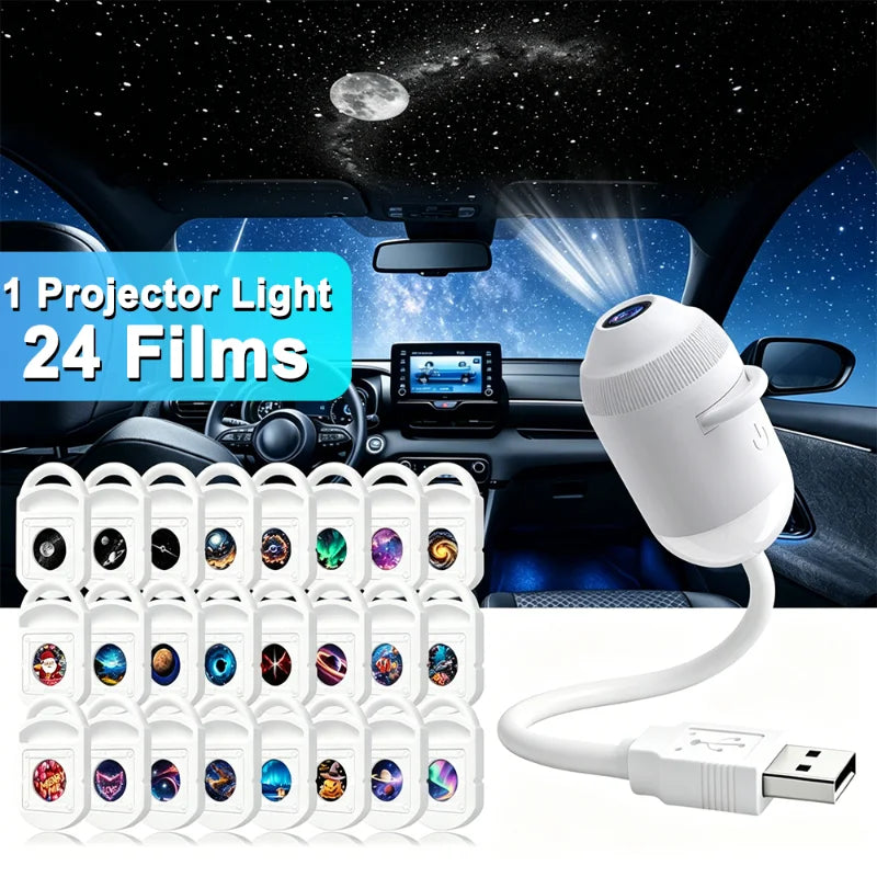 Projecteur d'étoiles USB rotatif 360°, nébuleuses et aurores, 3 à 24 films