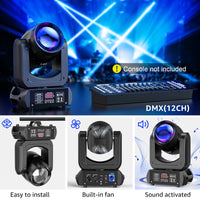 Lot de 4 lyres LED beam 150 W – pilotage DMX 12 canaux, fixation, ventilation et mode sonore