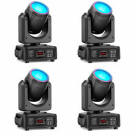 Lyres LED beam 200 W à halo RGB – quatre lyres à halo coloré vues de face