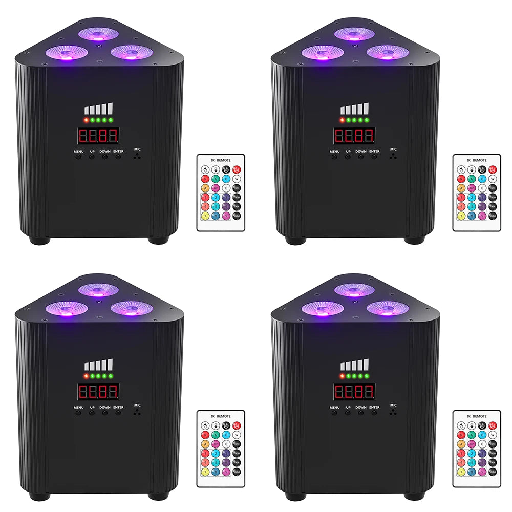 Uplight triangulaire sur batterie RGBW 3 x 4 W, lot de 4 avec télécommande