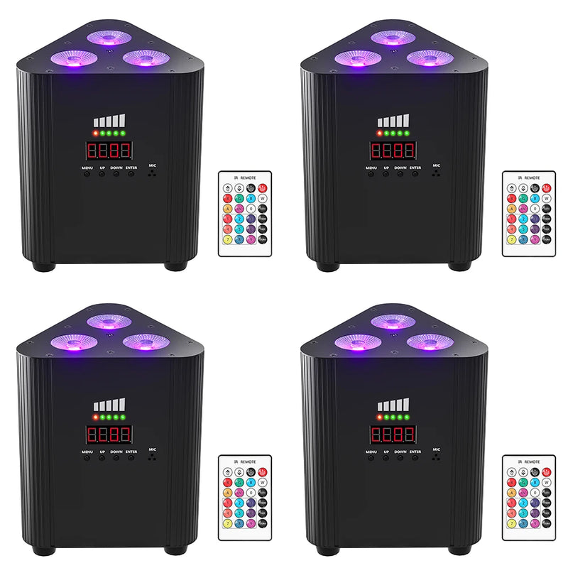 Uplight triangulaire sur batterie RGBW 3 x 4 W, lot de 4 avec télécommande
