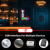 Enseigne néon BAR OPEN en flèche – alimentation USB, seconde vue