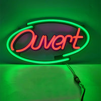 Panneau lumineux ouvert multilingue – ovale Ouvert cadre vert allumé