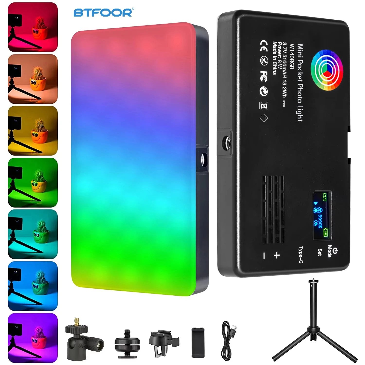 Lampe vidéo LED RGB de poche, 20 effets, écran OLED, batterie 3 100 mAh