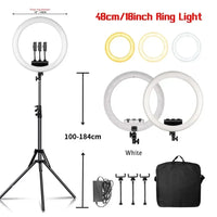 Ring light LED 45-48 cm, trépied au choix, 3 supports téléphone