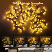 Branche de saule lumineuse murale 72 ou 96 LED blanc chaud, 8 modes, USB avec télécommande