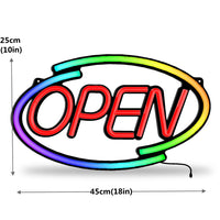 Panneau lumineux OPEN – modèle OPEN rouge, ovale RVB, 45 x 25 cm