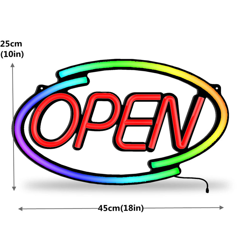 Panneau lumineux OPEN – modèle OPEN rouge, ovale RVB, 45 x 25 cm