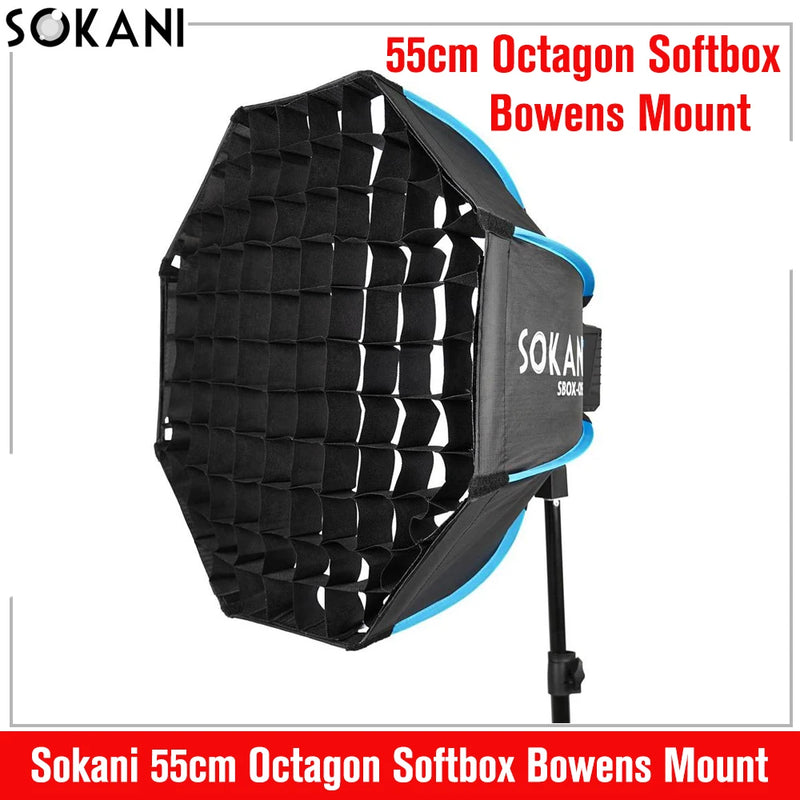 Softbox octogonale 55 cm – softbox avec grille nid d'abeille sur pied, format 55 cm