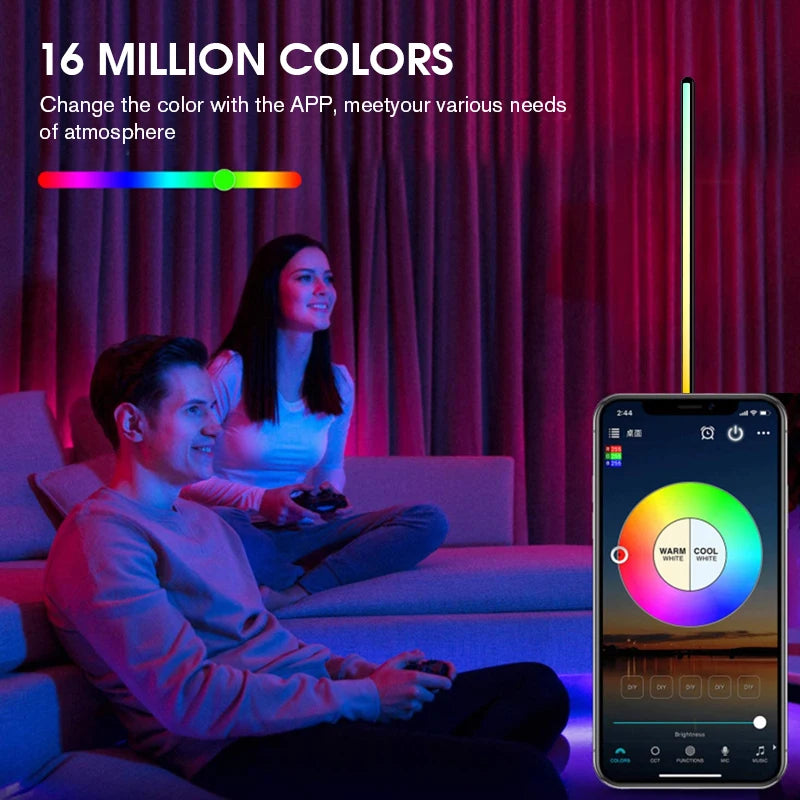 Lampe d'angle LED RGB – changement de couleur depuis l'application, dans un salon